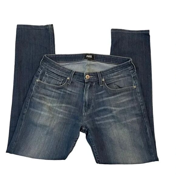 PAIGE Blue Wash Distressed Straight Leg Mid Rise Womens Jeans SZ 30 - Picture 5 of 14